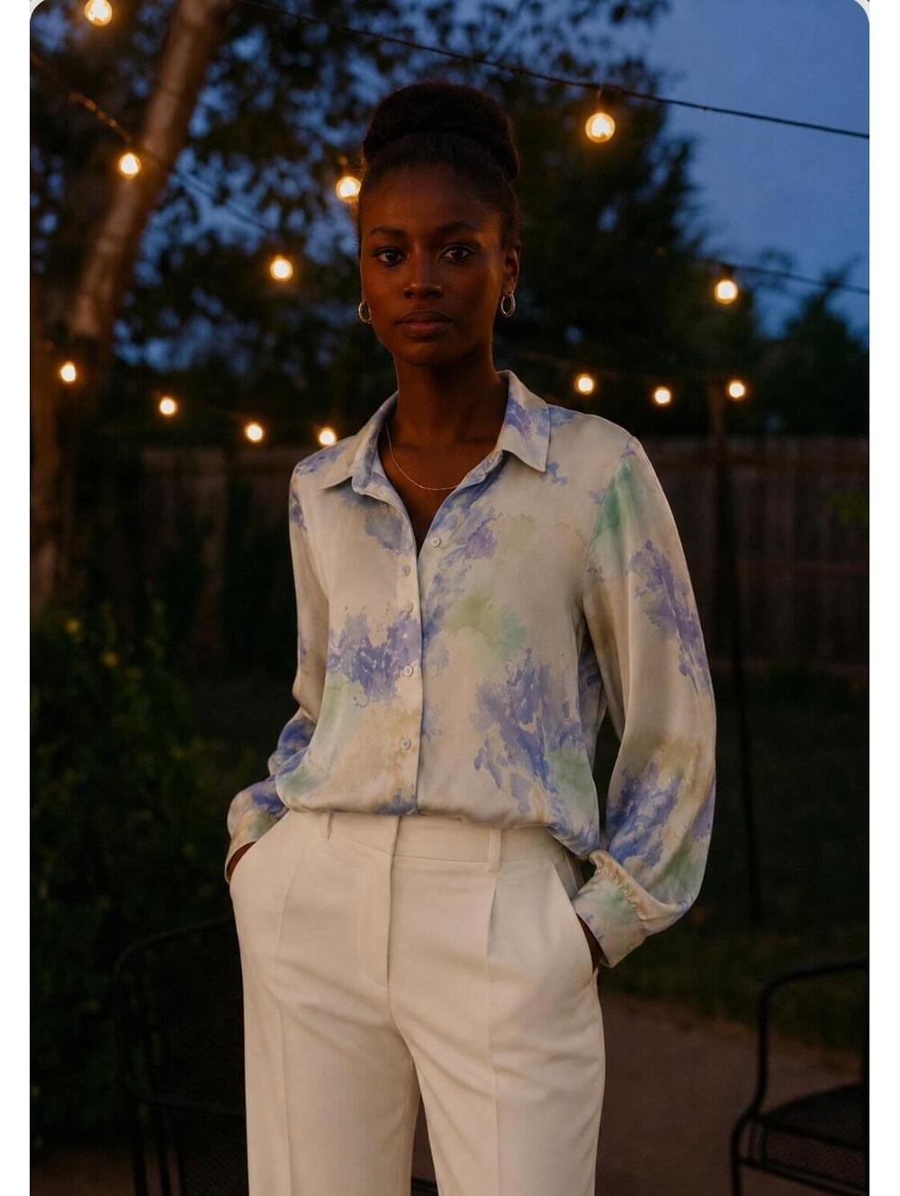 Zara Women's Ivory Abstract Print Multicolored Button Up Shirt, Sm.